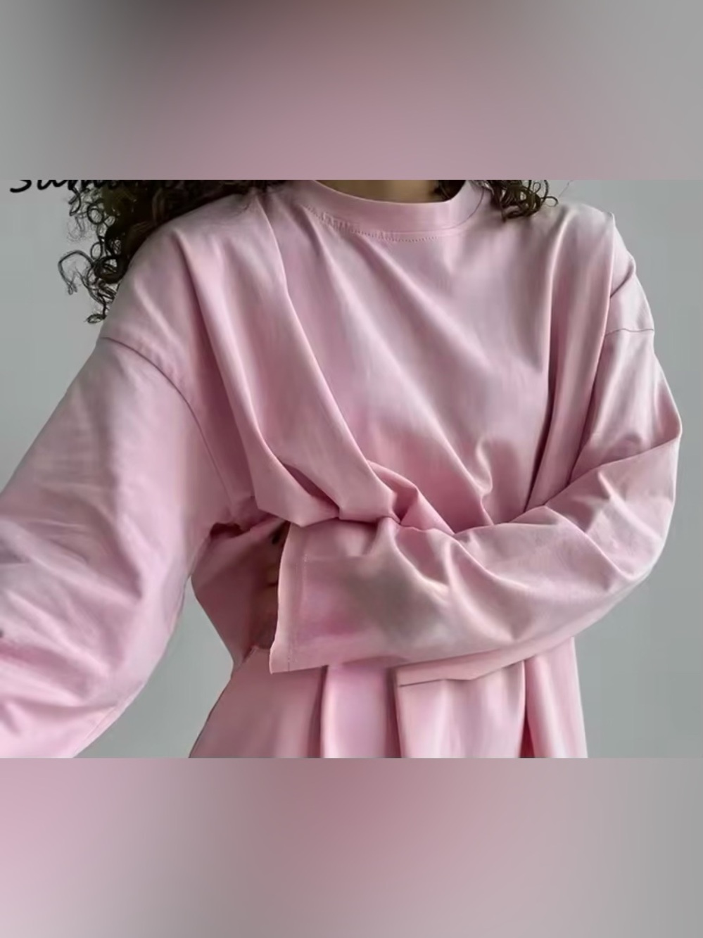 Savanna Pink Crew Neck Slouchy Long-Sleeve T-shirt Small Cotton NWT
